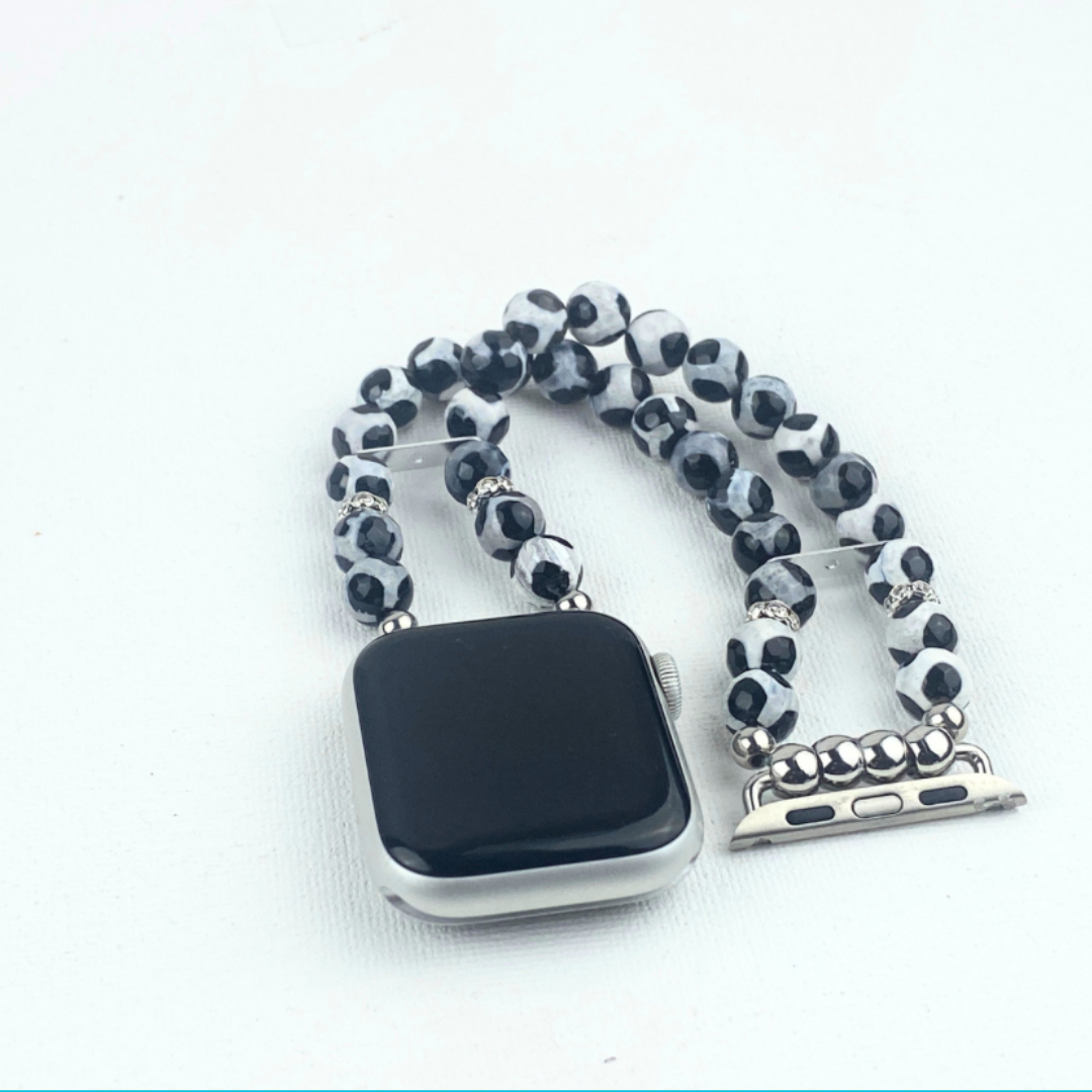 Tibetan Agate Watch Band for Apple Watch, Black and White Giraffe Look