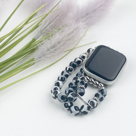 Tibetan Agate Watch Band for Apple Watch, Black and White Giraffe Look