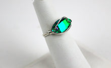 Load image into Gallery viewer, Sterling Silver Emerald Crystal Navette Wire Wrapped Ring
