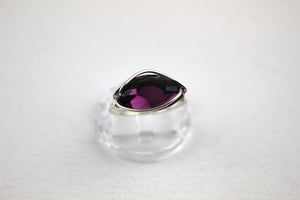 Sterling Silver Purple Velvet Crystal Navette Wire Wrapped Ring