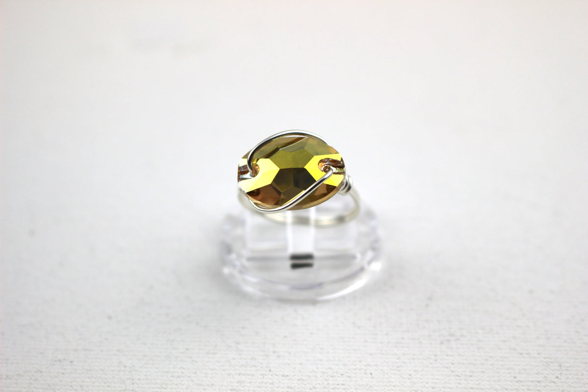 Sterling Silver Hexagon Sunshine Crystal Ring