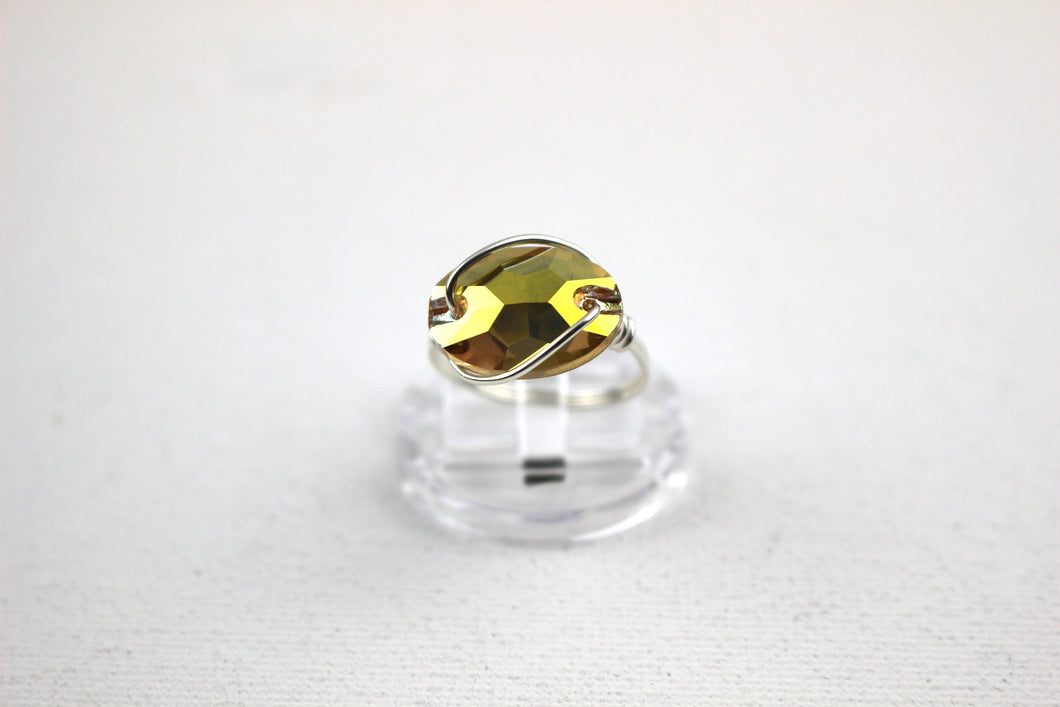 Sterling Silver Hexagon Sunshine Crystal Ring