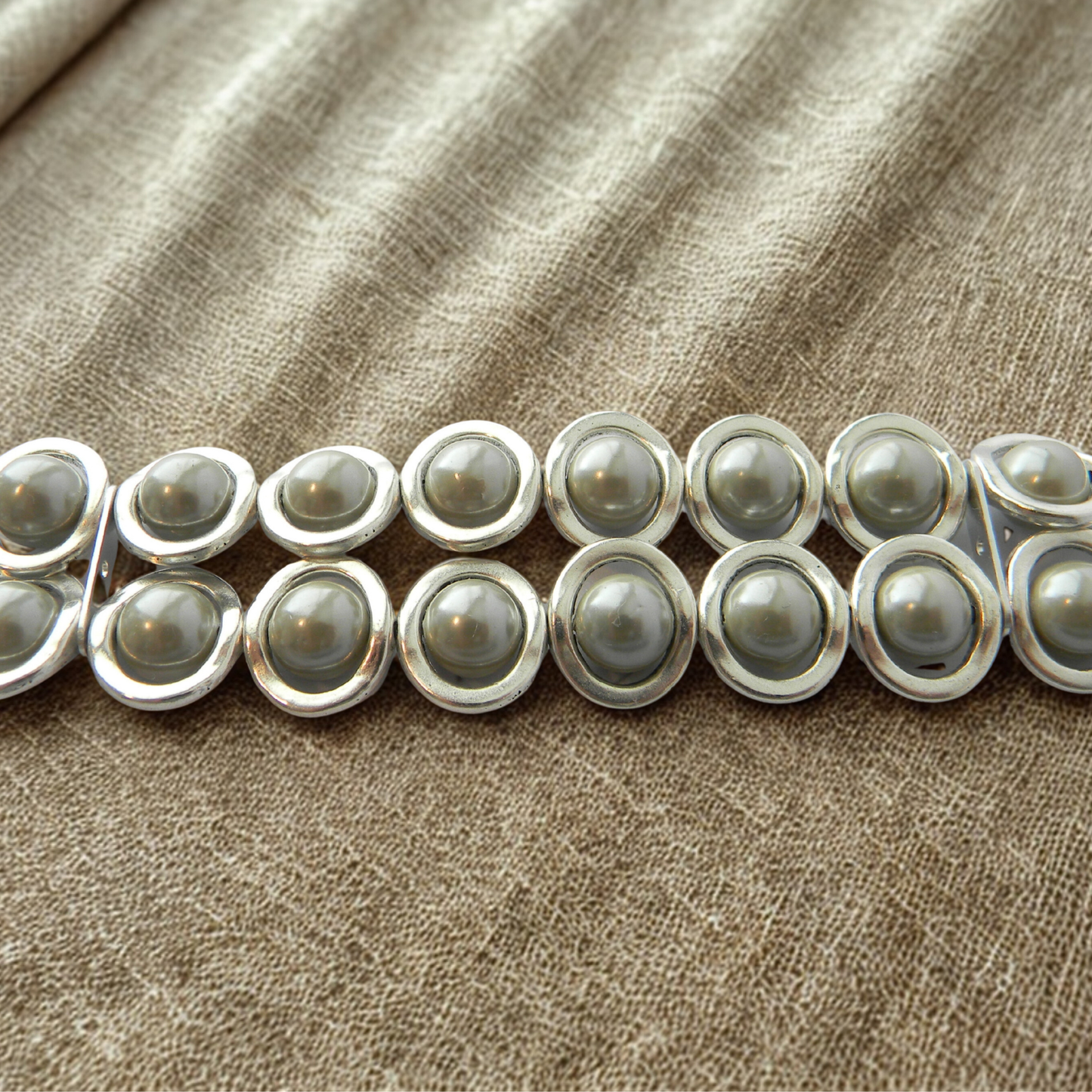 Silver Ovals and Silver Pearl Beads Watch Band for Samsung Watch