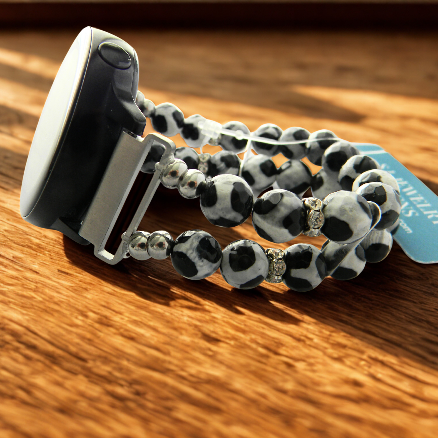Tibetan Agate Watch Band for Samsung Watch, Black and White Giraffe Look