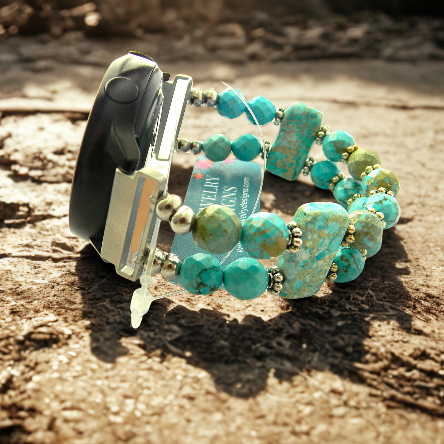 Aqua Jasper & Turquoise Smartwatch Band for Samsung Watch | Handmade Gemstone Bracelet