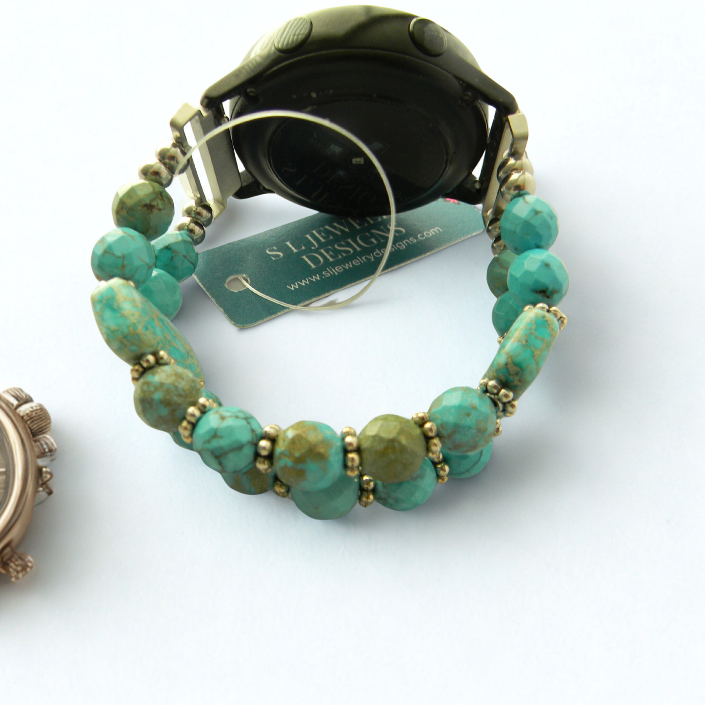 Aqua Jasper & Turquoise Smartwatch Band for Samsung Watch | Handmade Gemstone Bracelet