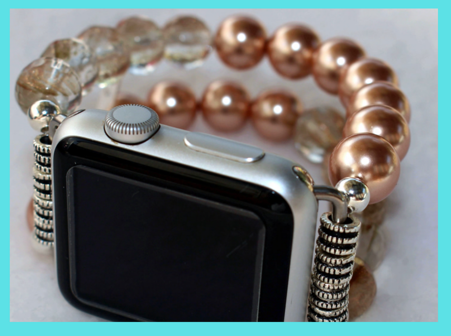 Rose Pearls and Rutilated Quartz Smartwatch Band for Apple Watch