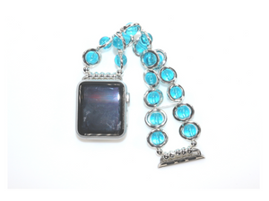 Silver Ovals and Aqua Beads Watch Band for Apple Watch