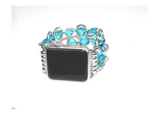 Load image into Gallery viewer, Silver Ovals and Aqua Beads Watch Band for Apple Watch
