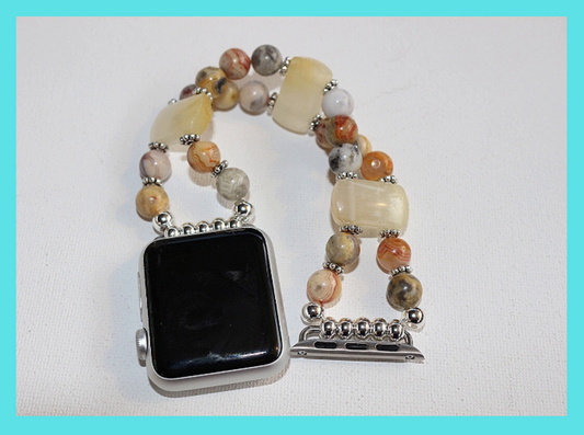 Crazy Agate and Yellow Agate Gemstone Watch Band for Apple Watch