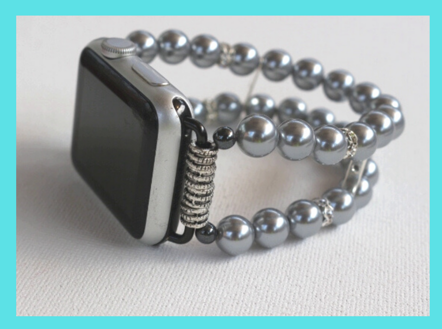 Gray Pearls and Rhinestones Smartwatch Band for Apple Watch
