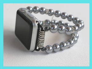 Watch Band for Apple Watch, Gray Pearls and Rhinestones