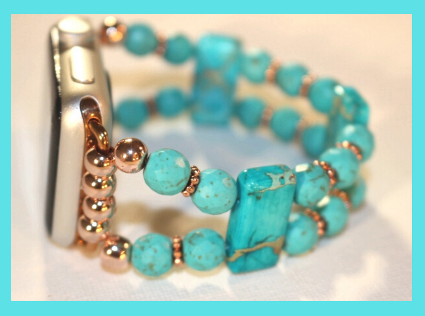 Aqua Jasper & Turquoise Smartwatch Band for Apple Watch | Handmade Gemstone Bracelet