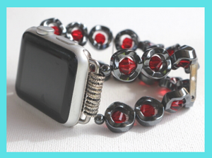 Wavy Hematite and Red Crystals Watch Band for Apple Watch