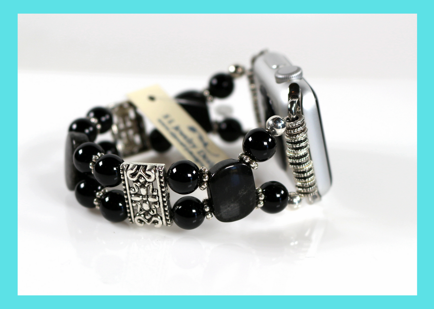 Black Onyx & Obsidian Apple Watch Band | Handmade Gemstone Bracelet