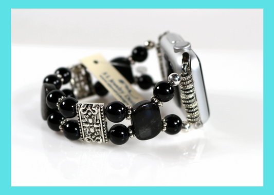 Black Onyx & Obsidian Apple Watch Band | Handmade Gemstone Bracelet