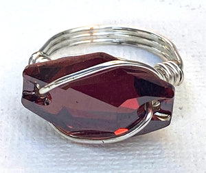 Ruby Crystal Hexagon Ring Sterling Silver