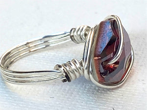 Ruby Crystal Hexagon Ring Sterling Silver
