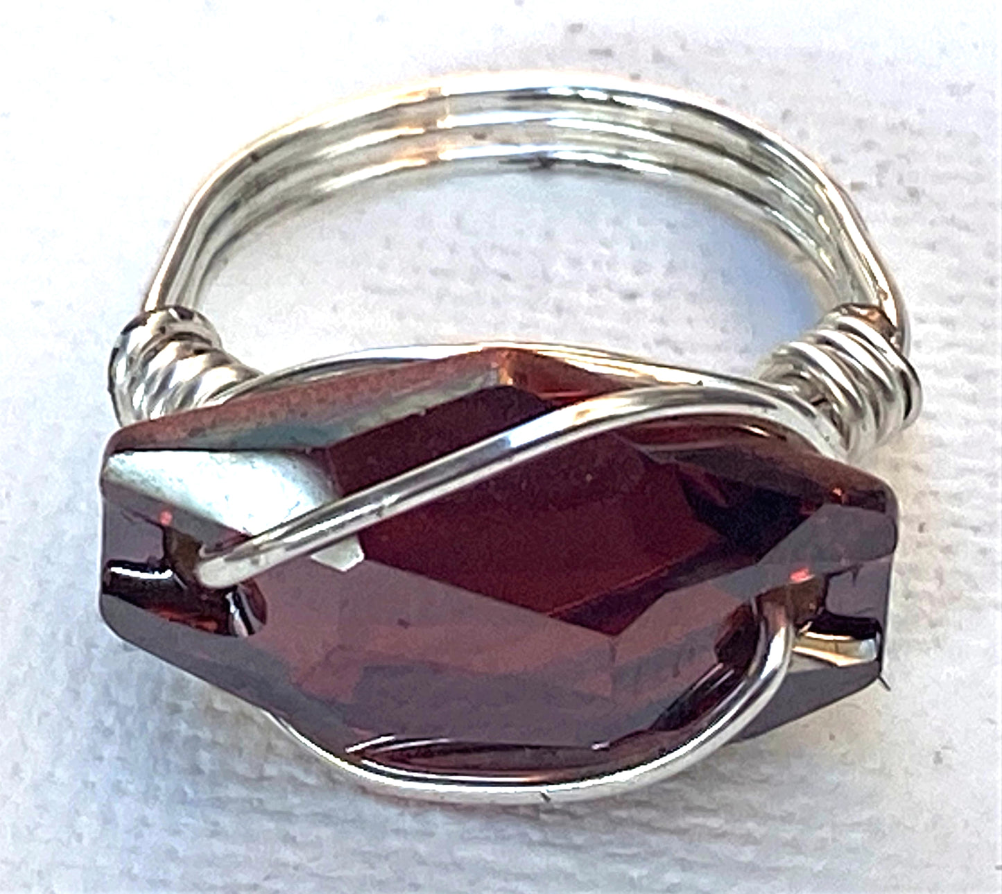 Ruby Crystal Hexagon Ring Sterling Silver