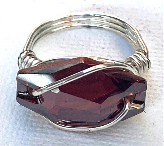 Ruby Crystal Hexagon Ring Sterling Silver