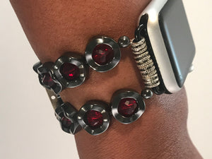 Wavy Hematite and Red Crystals Watch Band for Apple Watch