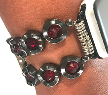 Load image into Gallery viewer, Wavy Hematite and Red Crystals Watch Band for Apple Watch
