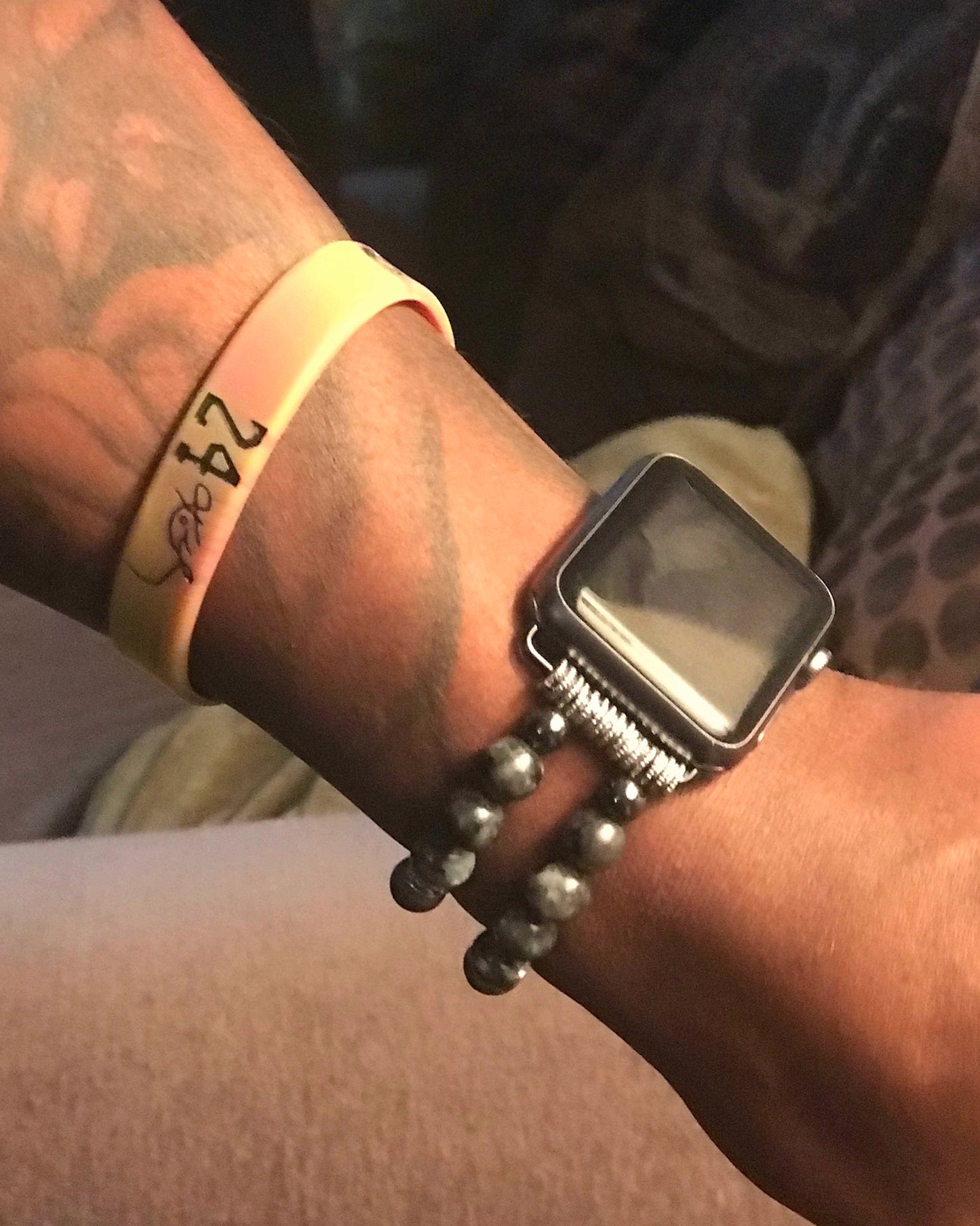 Black Labradorite-Matte Hemitite Smartwatch Band for Apple Watch, Men