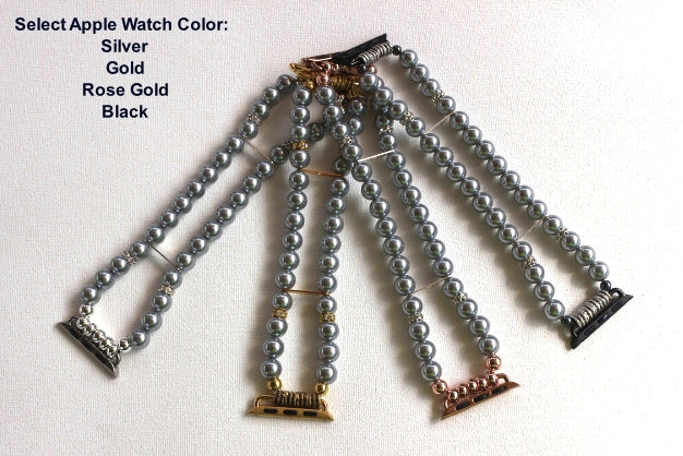 Gray Pearls and Rhinestones Smartwatch Band for Apple Watch