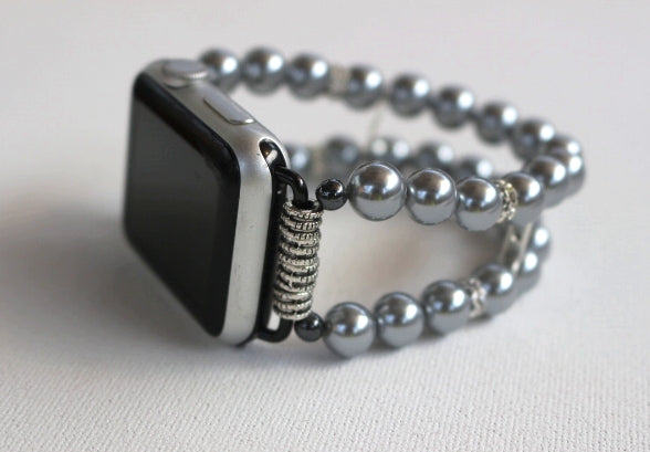 Gray Pearls and Rhinestones Smartwatch Band for Apple Watch