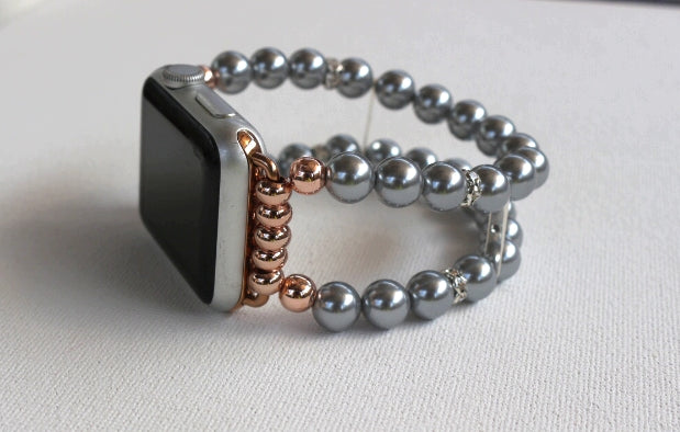 Gray Pearls and Rhinestones Smartwatch Band for Apple Watch