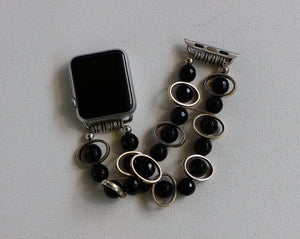 Black Obsidian and Silver Ovals Watch Band for Apple Watch