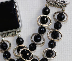 Black Obsidian and Silver Ovals Watch Band for Apple Watch