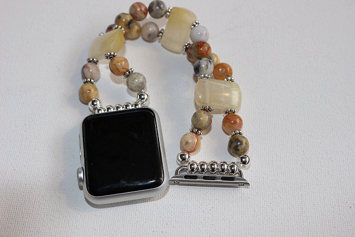 Crazy Agate and Yellow Agate Gemstone Watch Band for Apple Watch