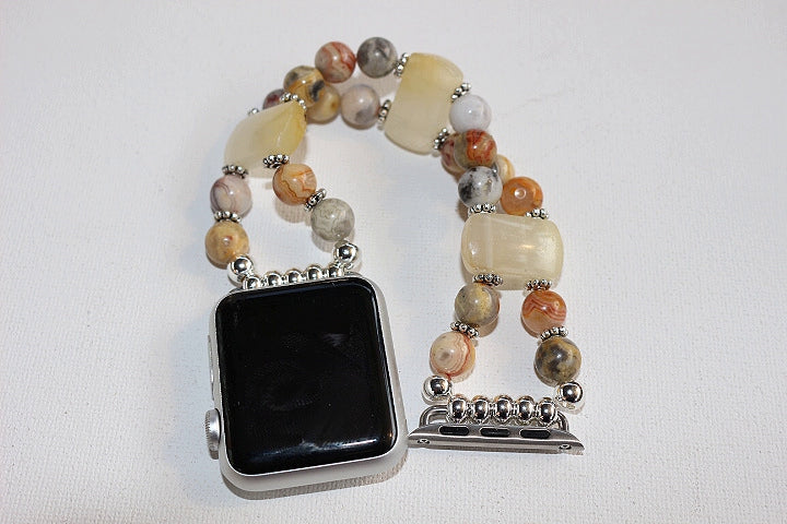 Crazy Agate and Yellow Agate Gemstone Watch Band for Apple Watch