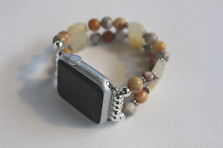 Crazy Agate and Yellow Agate Gemstone Watch Band for Apple Watch