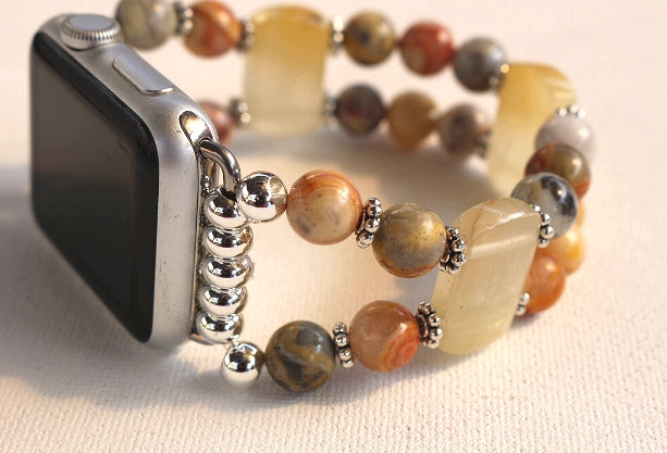 Crazy Agate and Yellow Agate Gemstone Watch Band for Apple Watch