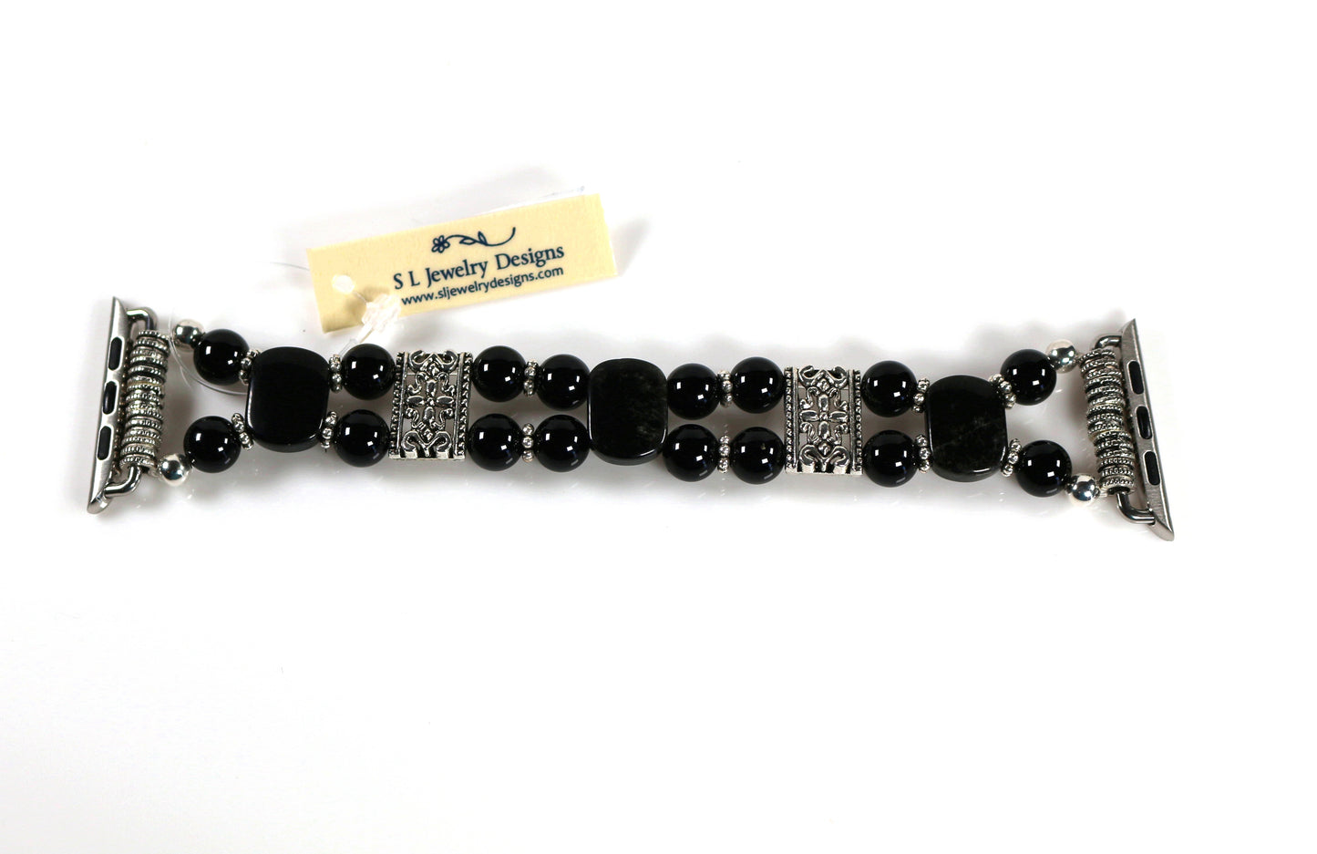 Black Onyx & Obsidian Apple Watch Band | Handmade Gemstone Bracelet