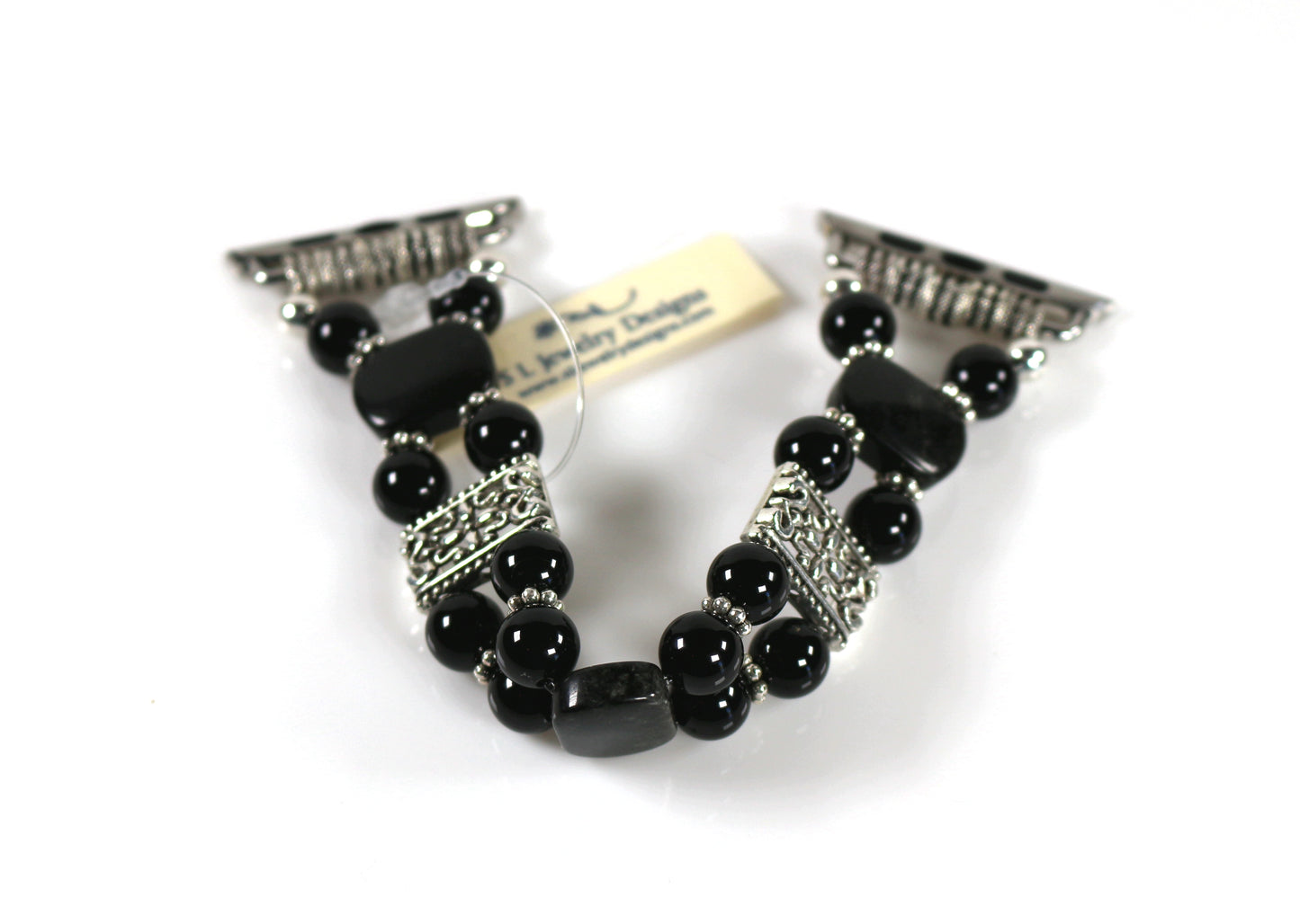 Black Onyx & Obsidian Apple Watch Band | Handmade Gemstone Bracelet