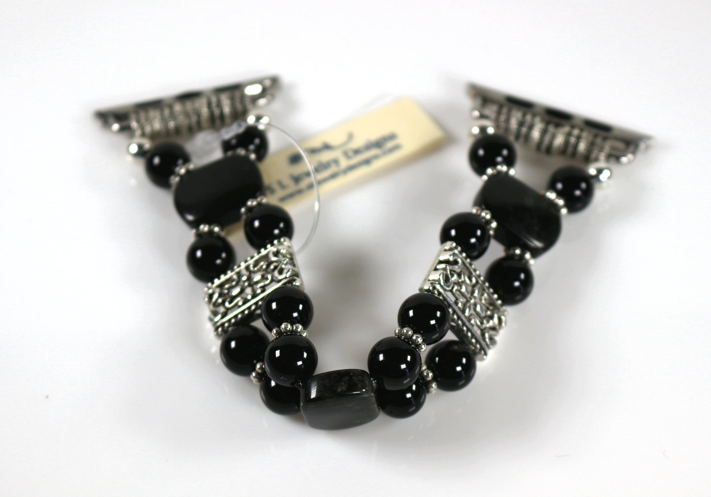Black Onyx & Obsidian Apple Watch Band | Handmade Gemstone Bracelet