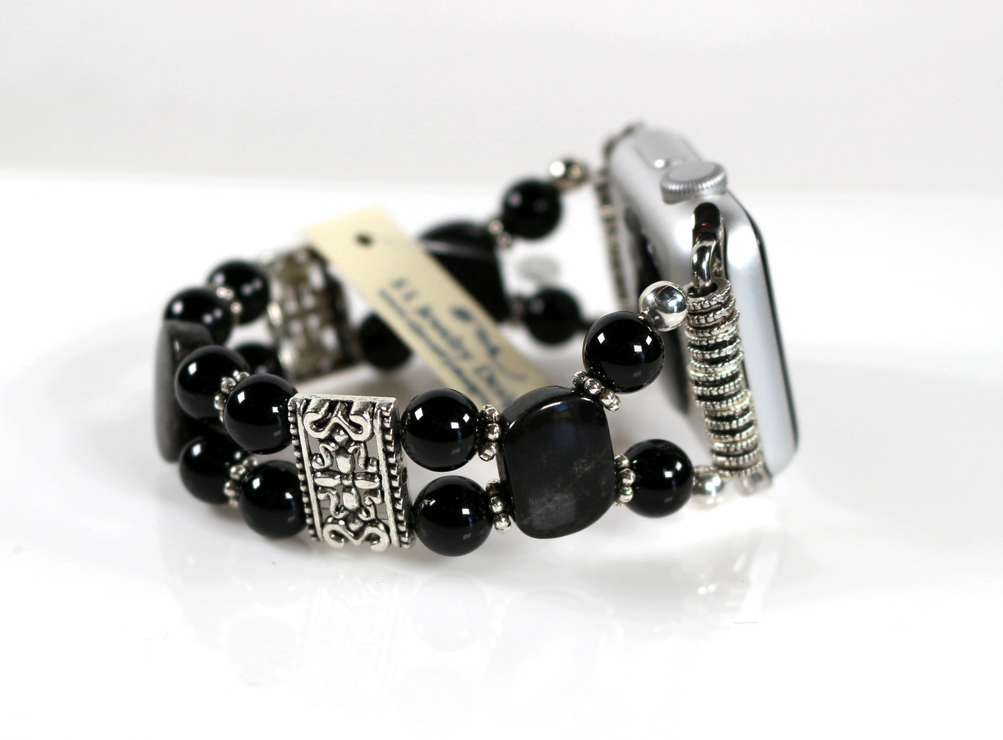 Black Onyx & Obsidian Apple Watch Band | Handmade Gemstone Bracelet