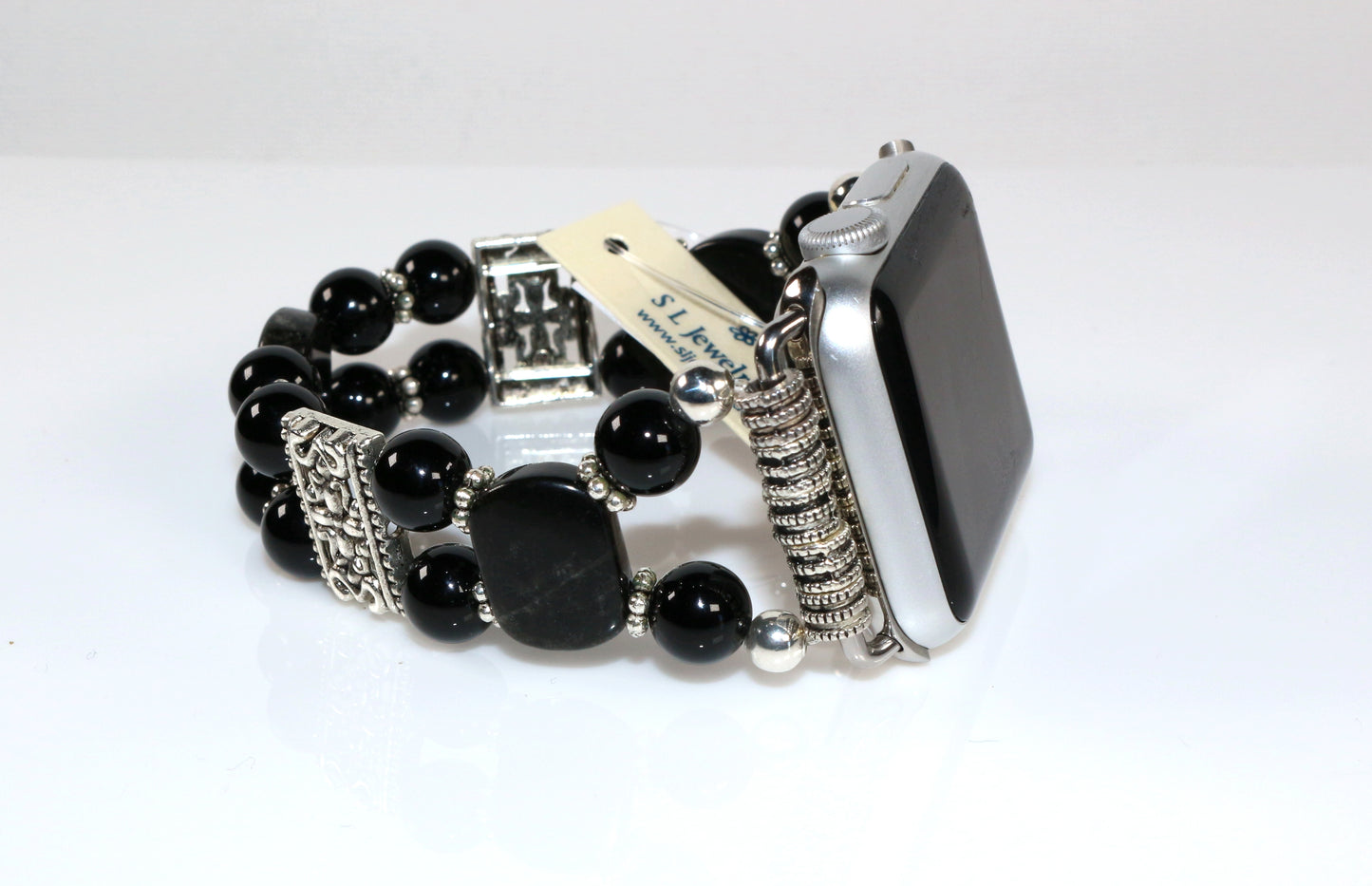 Black Onyx & Obsidian Apple Watch Band | Handmade Gemstone Bracelet