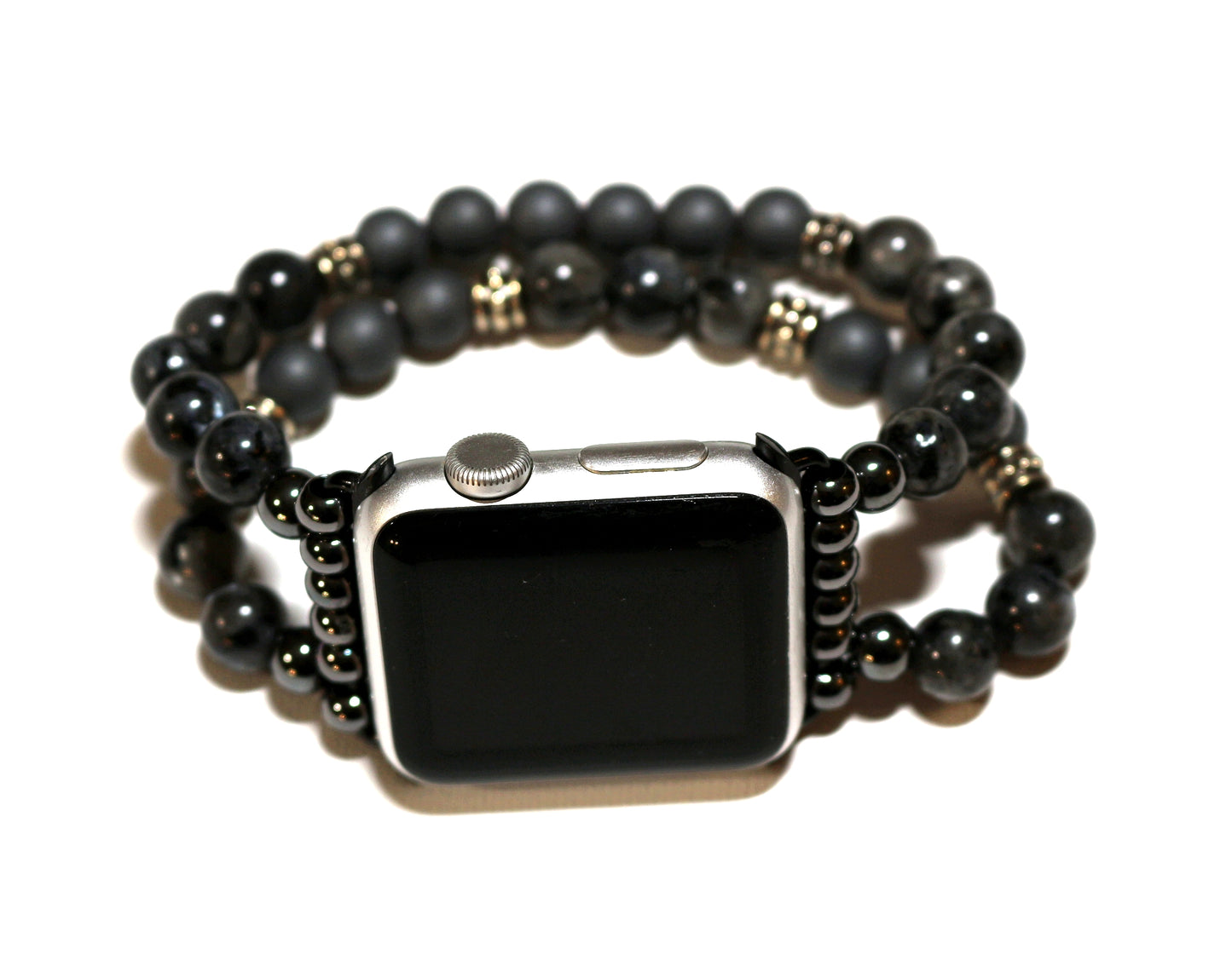 Black Labradorite-Matte Hemitite Smartwatch Band for Apple Watch, Men