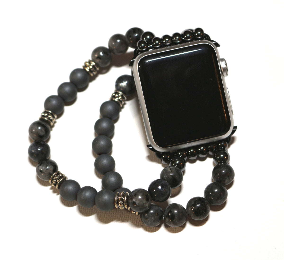 Black Labradorite-Matte Hemitite Smartwatch Band for Apple Watch, Men