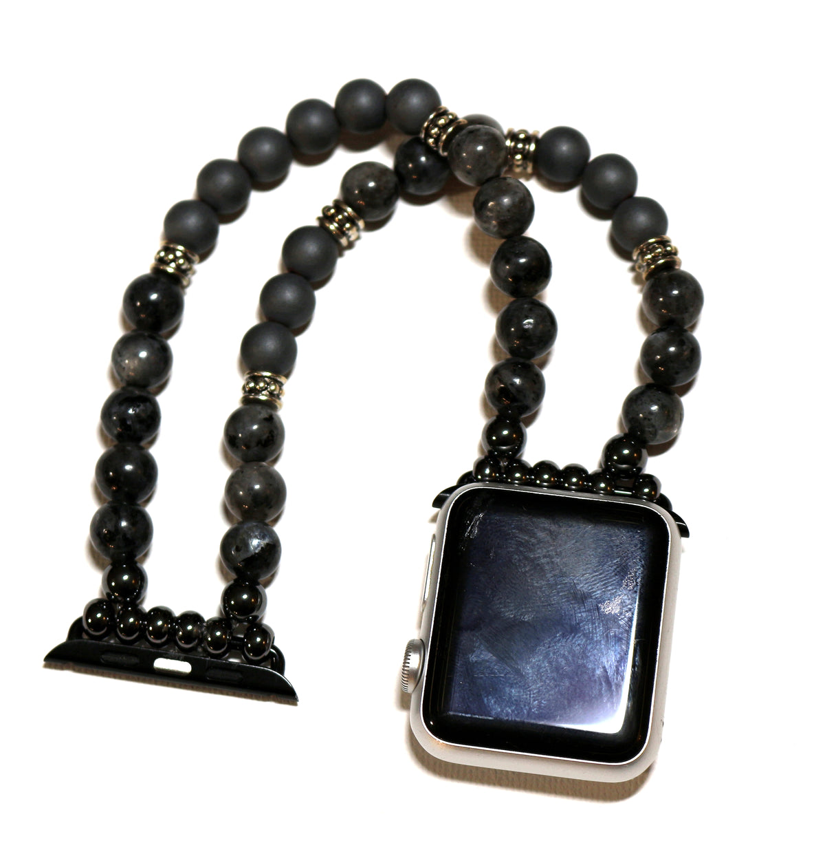 Black Labradorite-Matte Hemitite Smartwatch Band for Apple Watch, Men