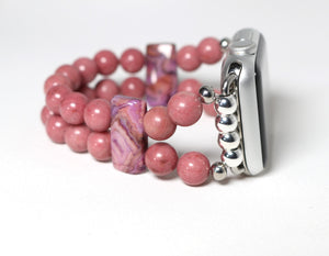 Rose Pink Rhodonite and Crazy Lace Agate Bracelet Watch Band for Apple Watch