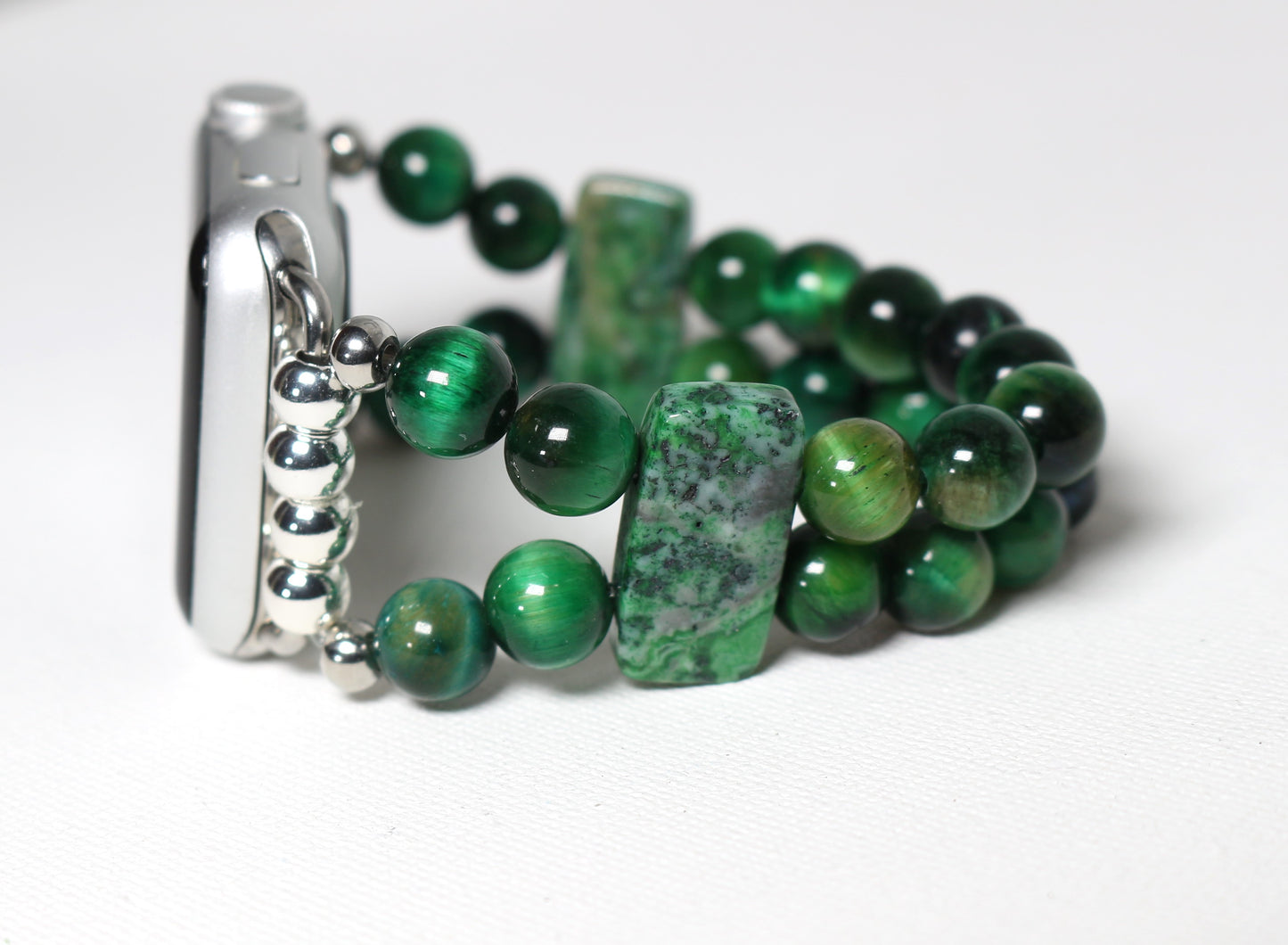 Green Tigers Eye and Crazy Lace Agate Gemstone Smartwatch Bracelet Watch Band for Apple Watch