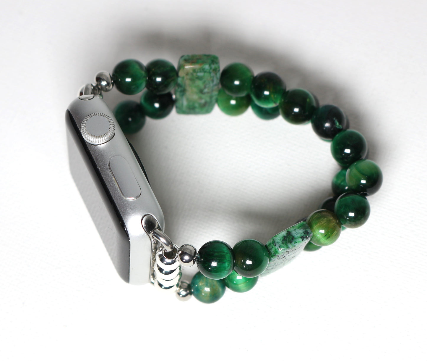 Green Tigers Eye and Crazy Lace Agate Gemstone Smartwatch Bracelet Watch Band for Apple Watch