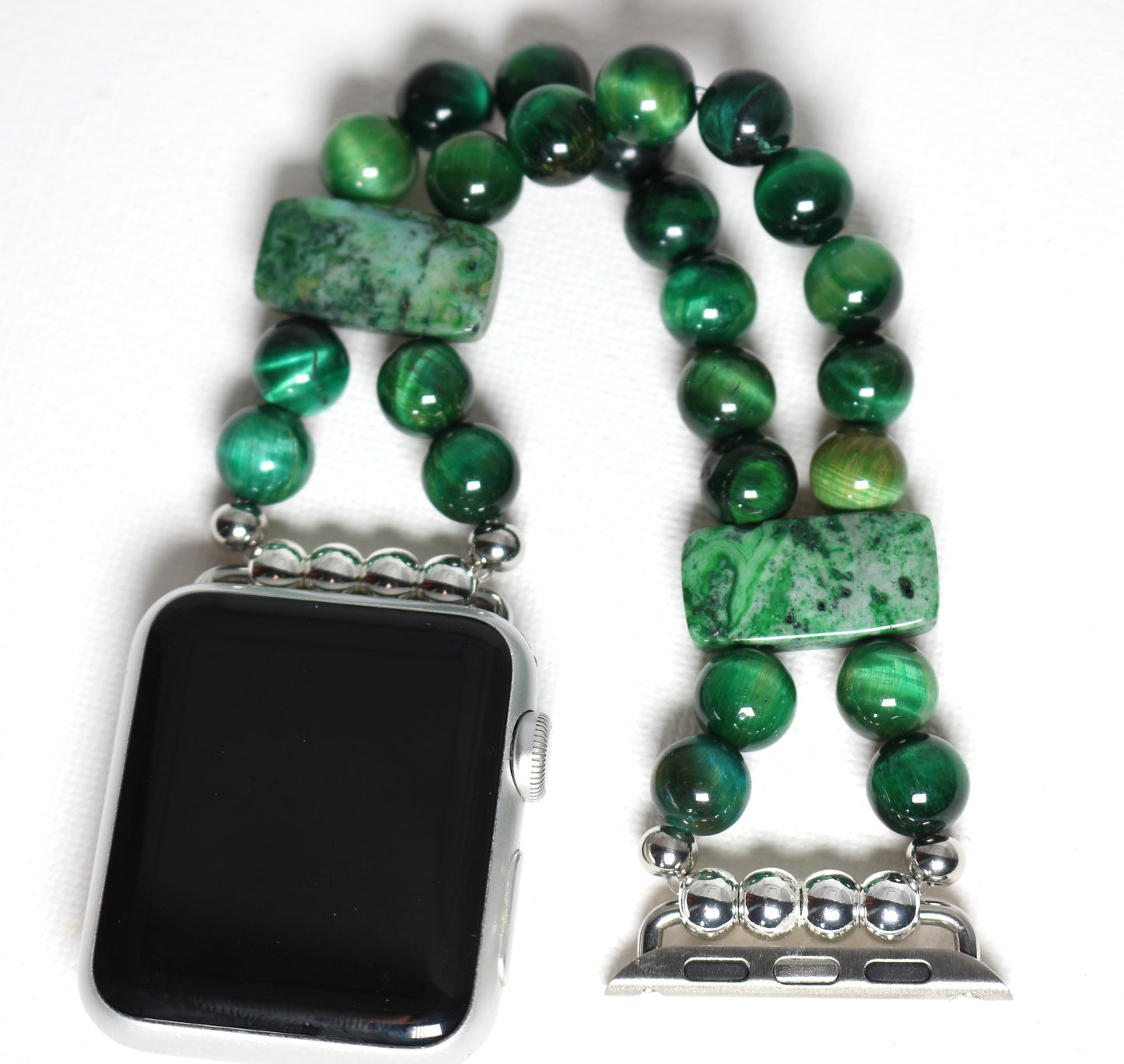 Green Tigers Eye and Crazy Lace Agate Gemstone Smartwatch Bracelet Watch Band for Apple Watch
