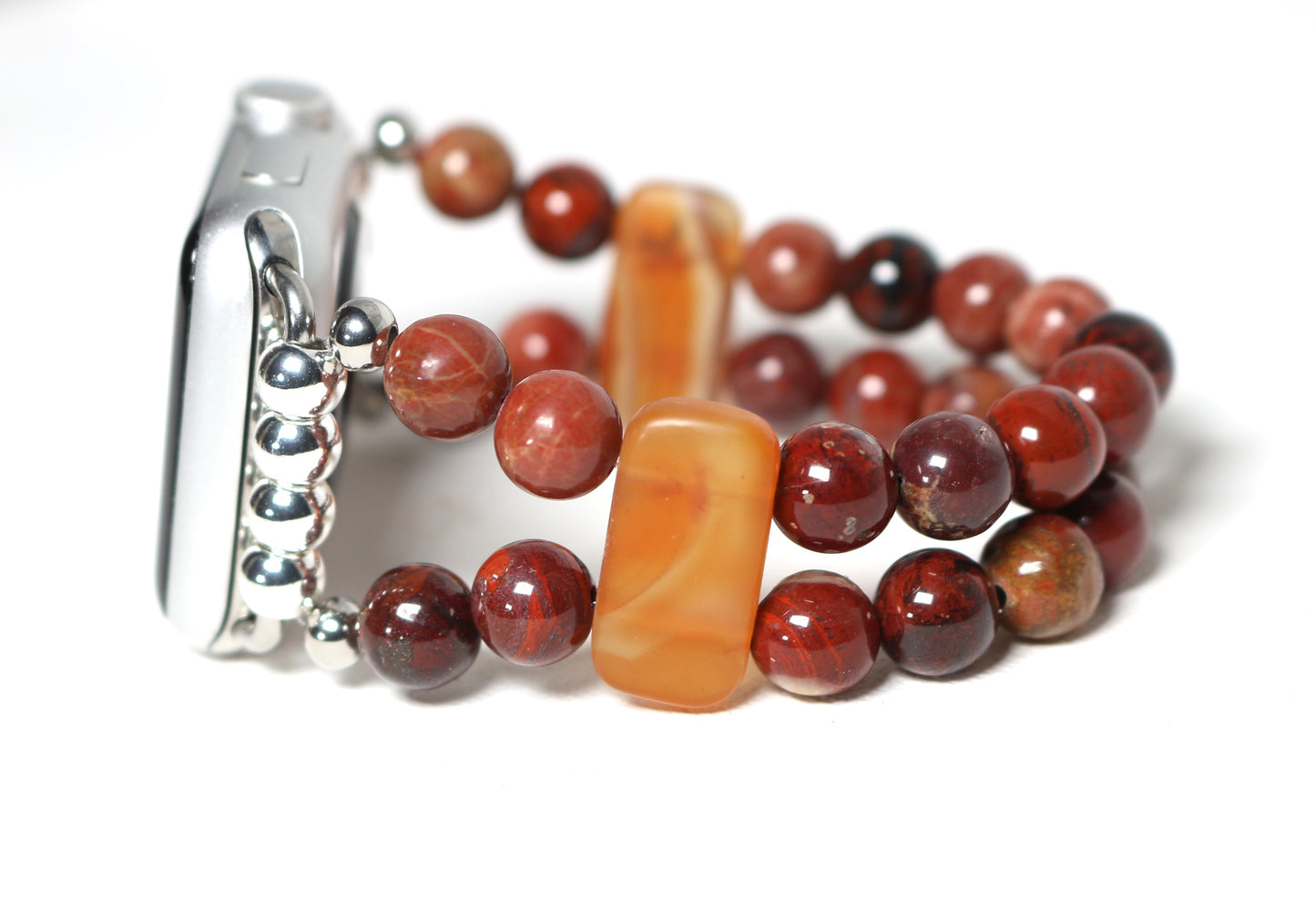 Red Flower Jasper and Carnelian Gemstone Smartwatch Bracelet Handmade Watch Band for Apple Watch