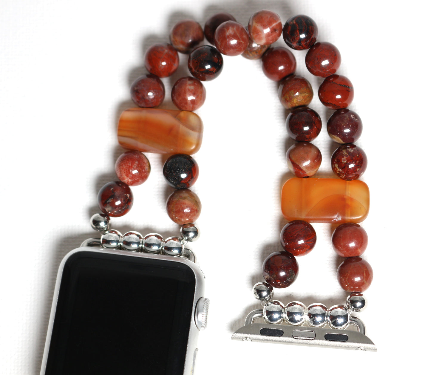 Red Flower Jasper and Carnelian Gemstone Smartwatch Bracelet Handmade Watch Band for Apple Watch